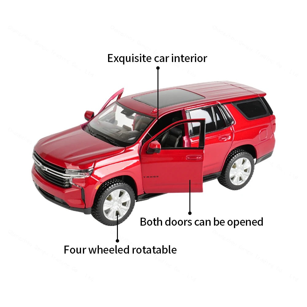 1:26 2021 Chevrolet Tahoe diecast model - red opening view