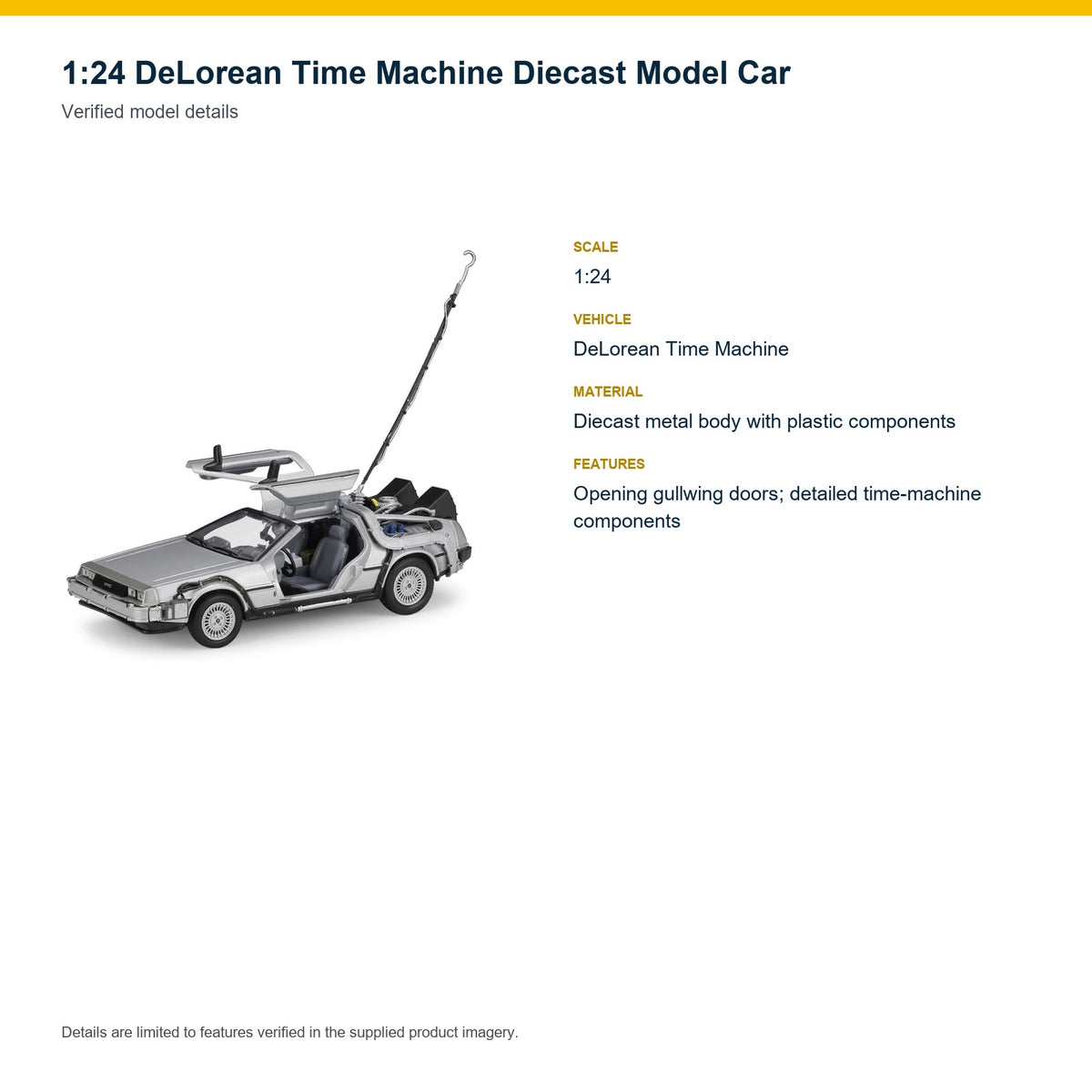 1:24 DeLorean Time Machine verified model details