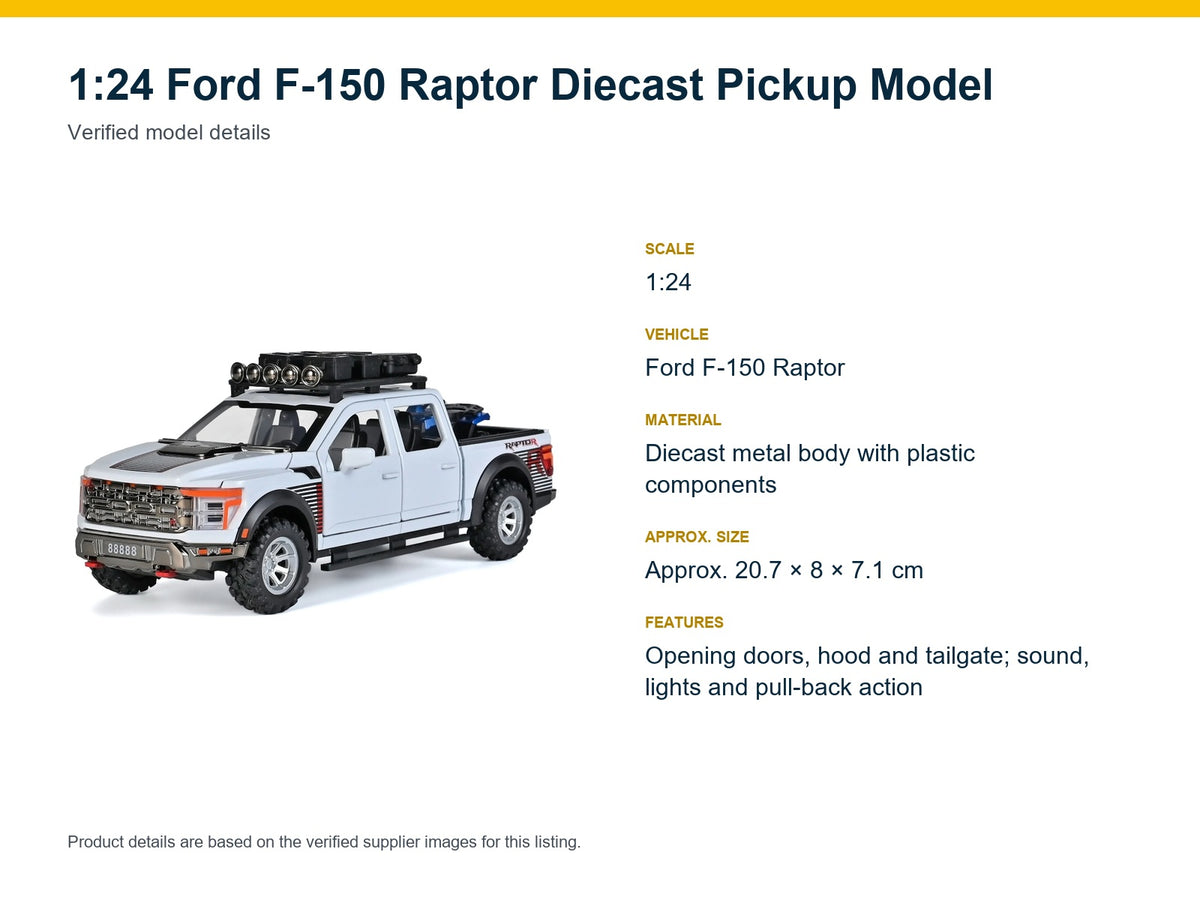 1:24 Ford F-150 Raptor verified model details