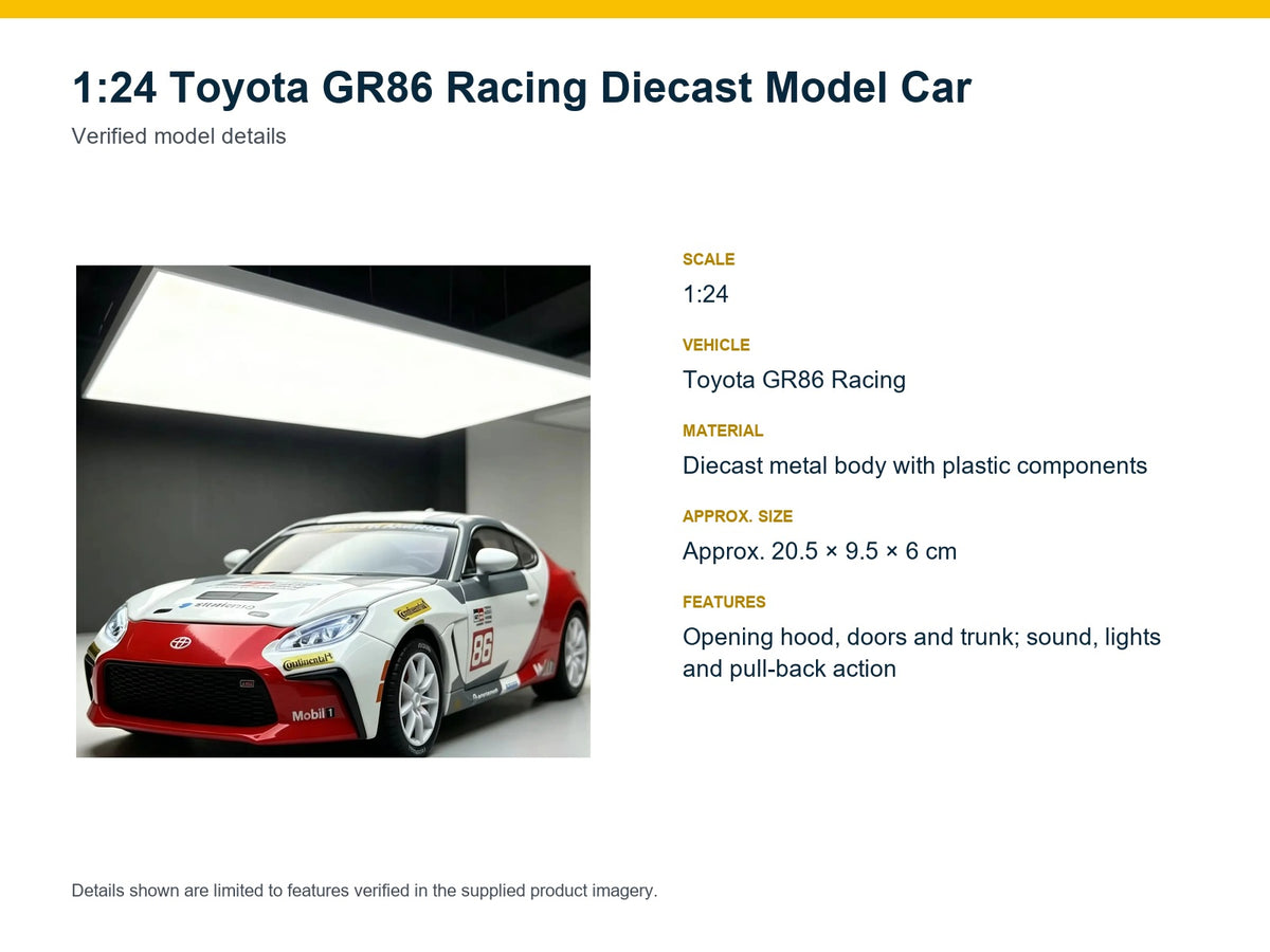 1:24 Toyota GR86 Racing verified model details
