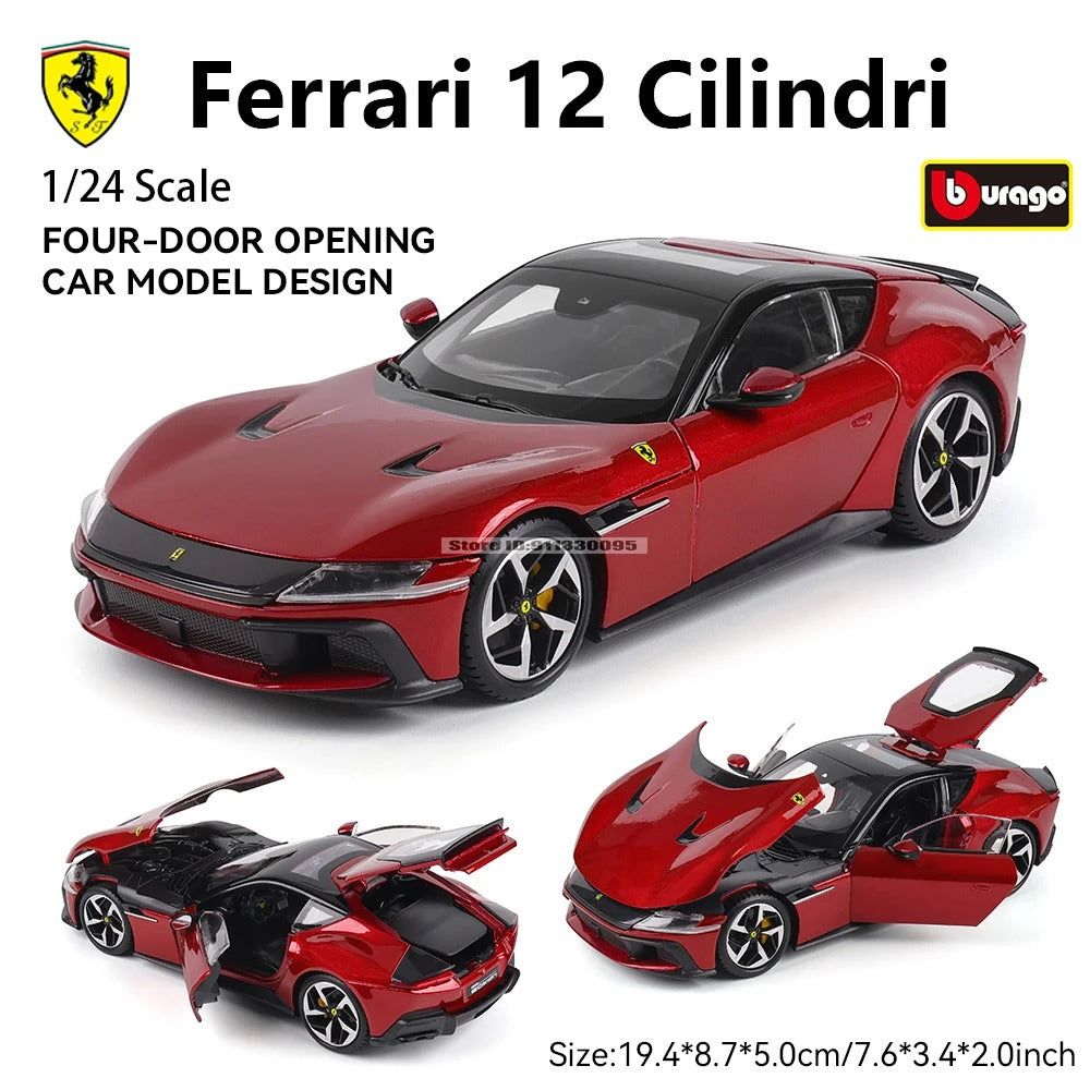 Bburago 1:24 Ferrari 12 Cilindri Diecast Model Car | 4-Door Opening Alloy Collectible | Red