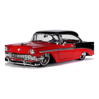1:24 1956 Chevrolet Bel Air diecast model - red and black view