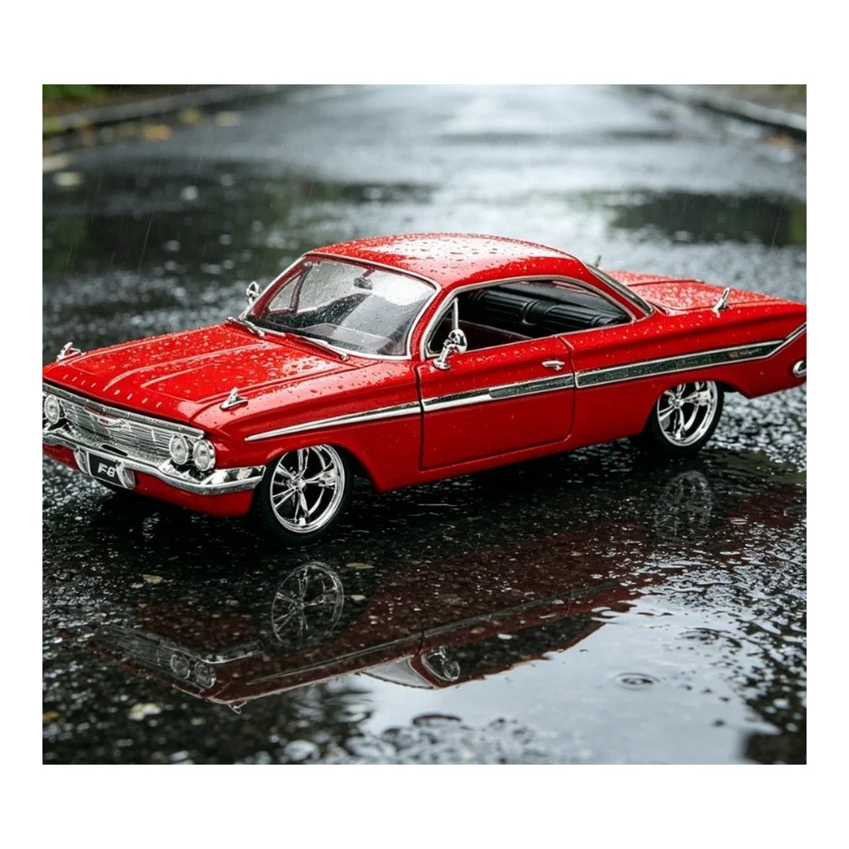 1:24 1961 Chevrolet Impala diecast model - red view