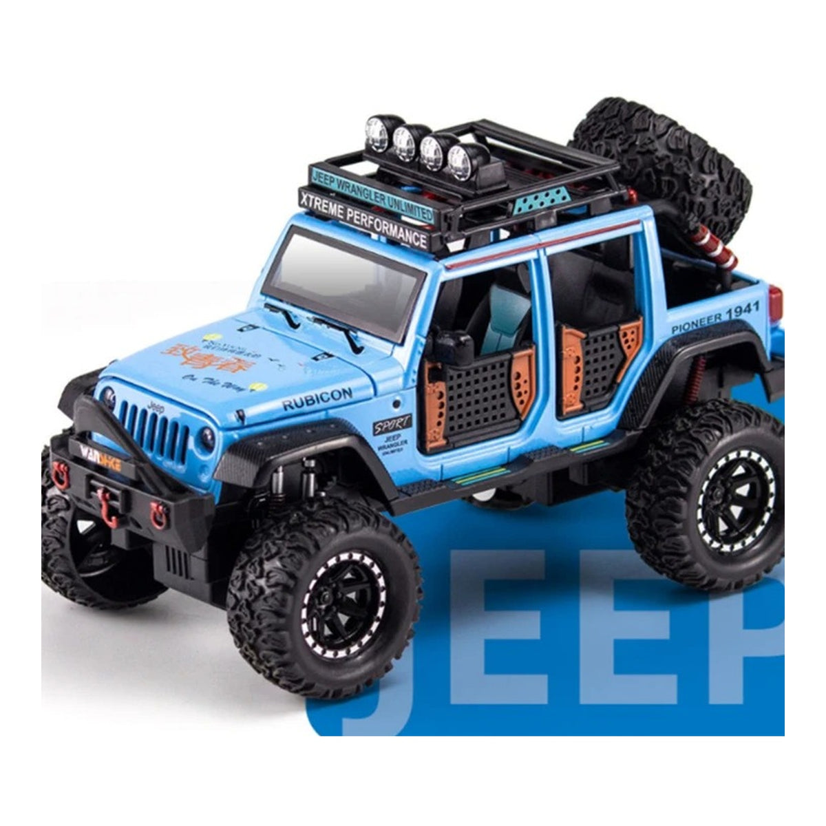 1:24 Jeep Wrangler Rubicon Off-Road diecast model - blue view