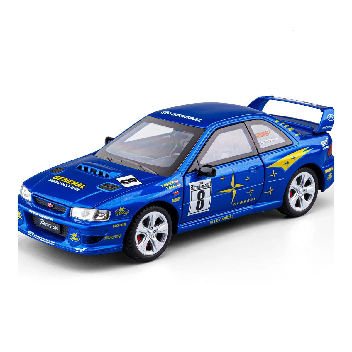 1:24 Subaru Impreza WRX STI (GC8) Rally diecast model - blue view