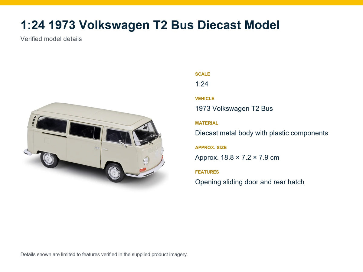 1:24 1973 Volkswagen T2 Bus verified model details
