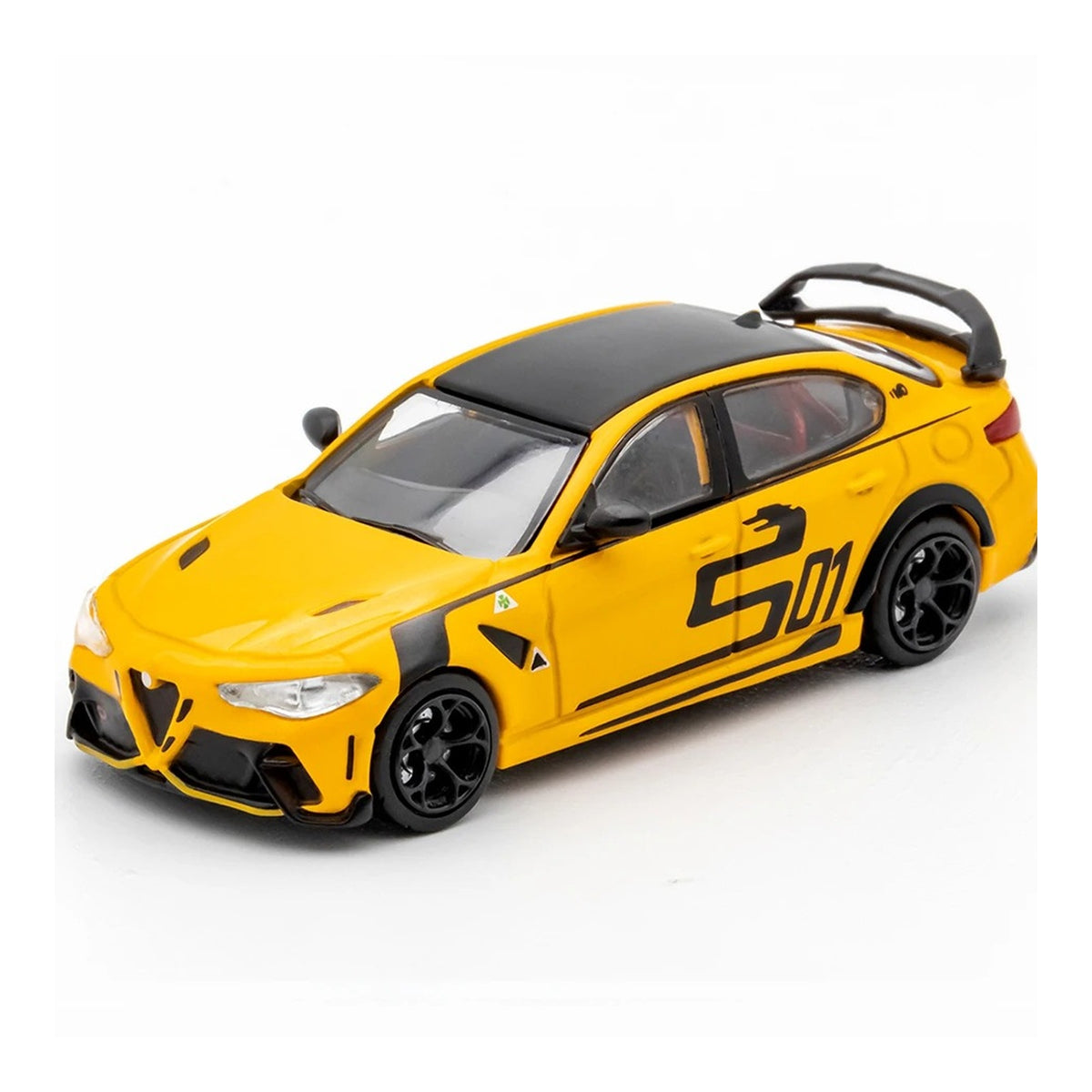 1:64 Alfa Romeo Giulia GTAm diecast model - yellow view