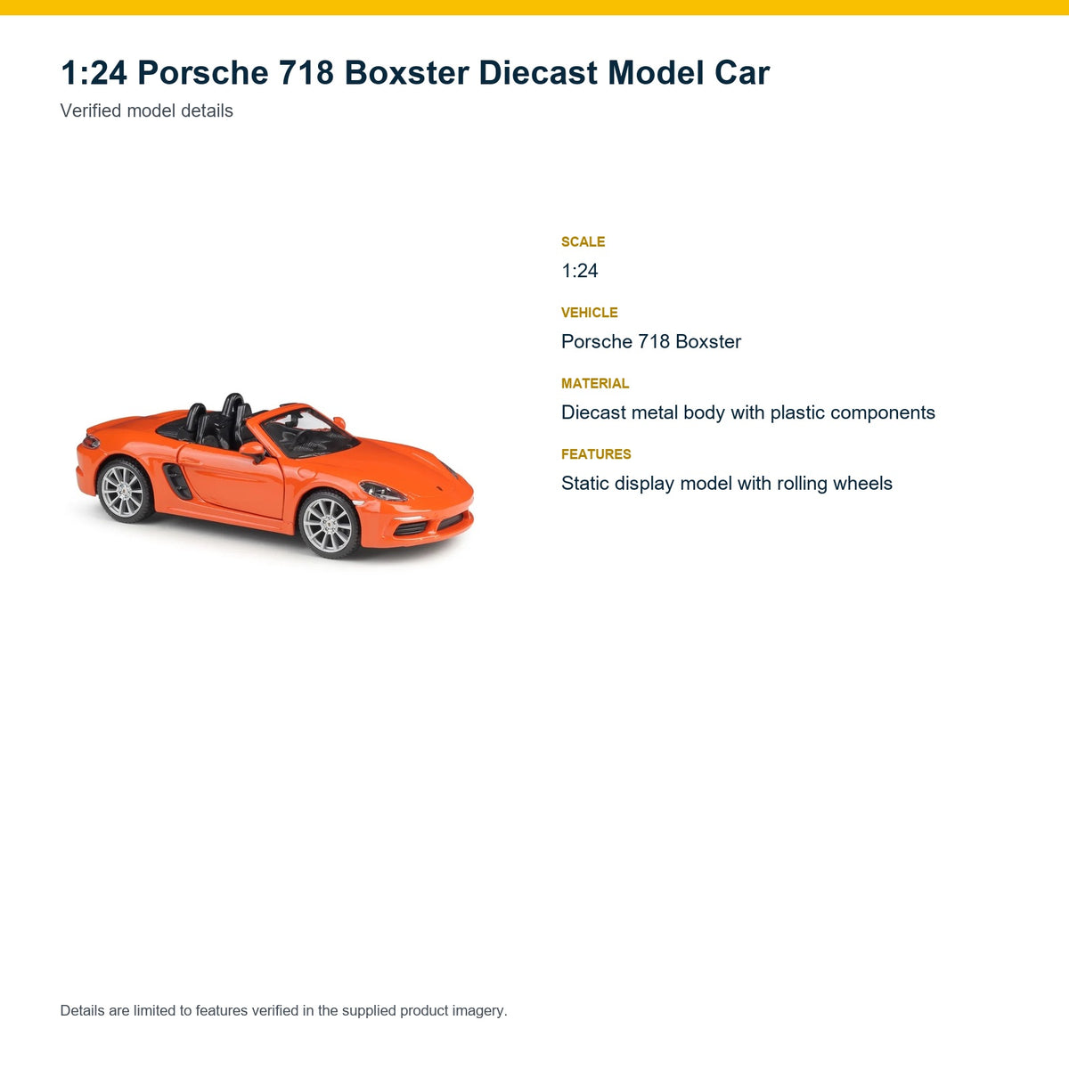 1:24 Porsche 718 Boxster verified model details