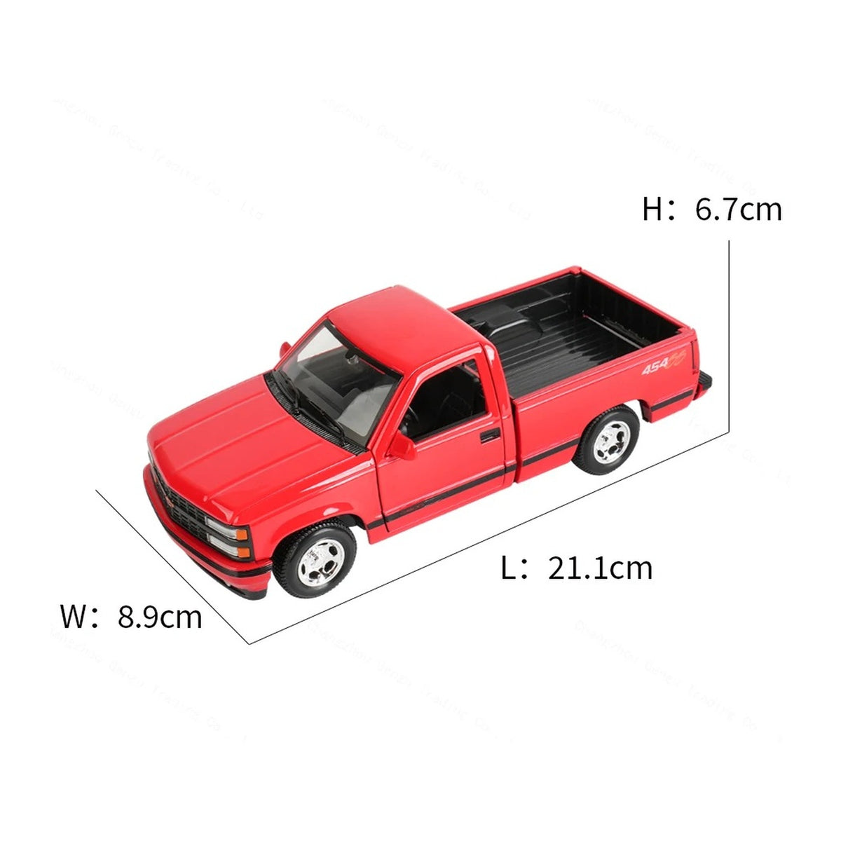 1:24 1993 Chevrolet 454 SS Pickup diecast model - dimensions view