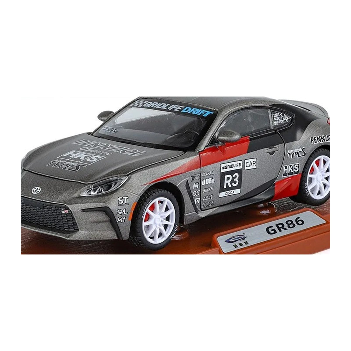 1:24 Toyota GR86 Racing diecast model - silver view
