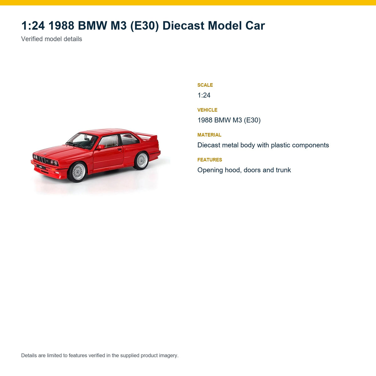 1:24 1988 BMW M3 (E30) verified model details