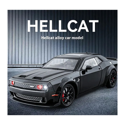 1:24 Dodge Challenger SRT Hellcat diecast model - black outdoor view