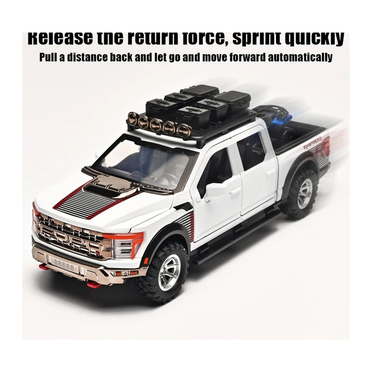 1:24 Ford F-150 Raptor diecast model - pull back view