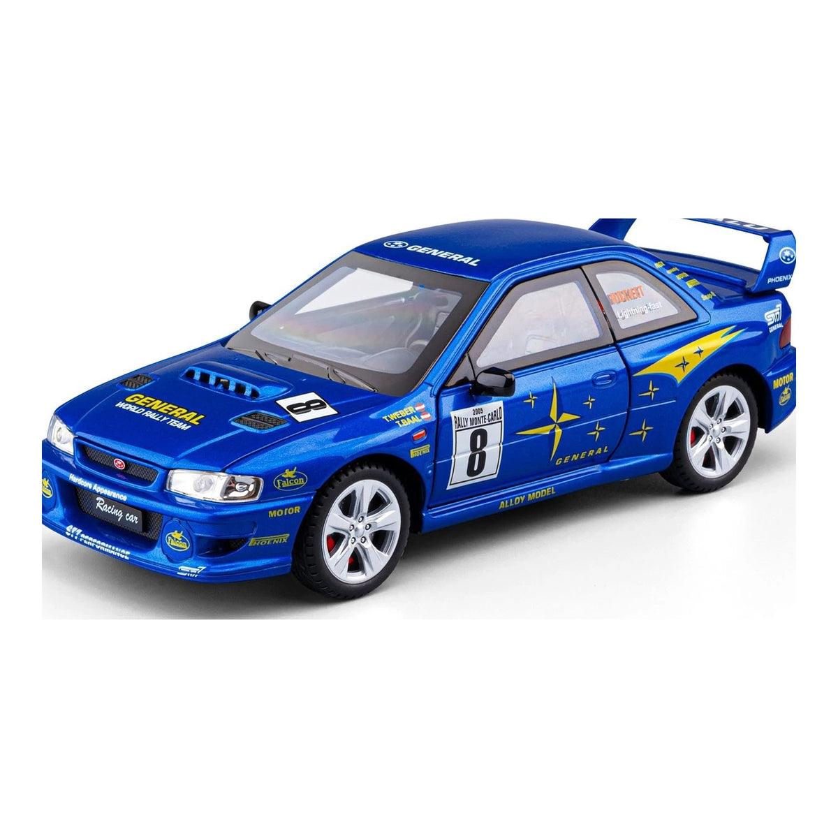 1:24 Subaru Impreza WRX STI (GC8) Rally diecast model - blue livery view