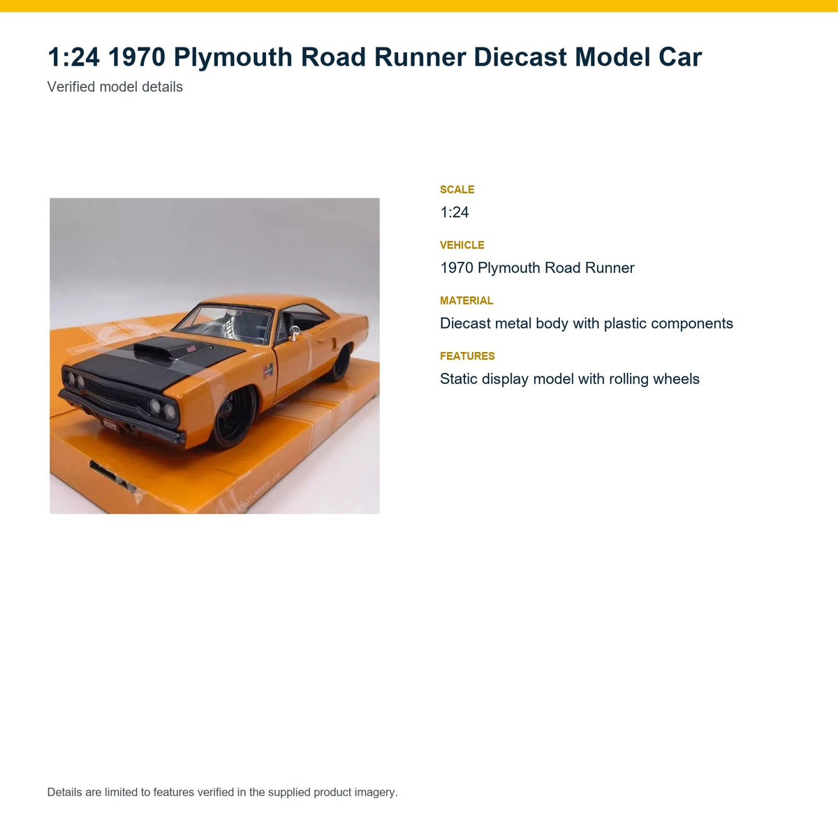 1:24 1970 Plymouth Road Runner verified model details