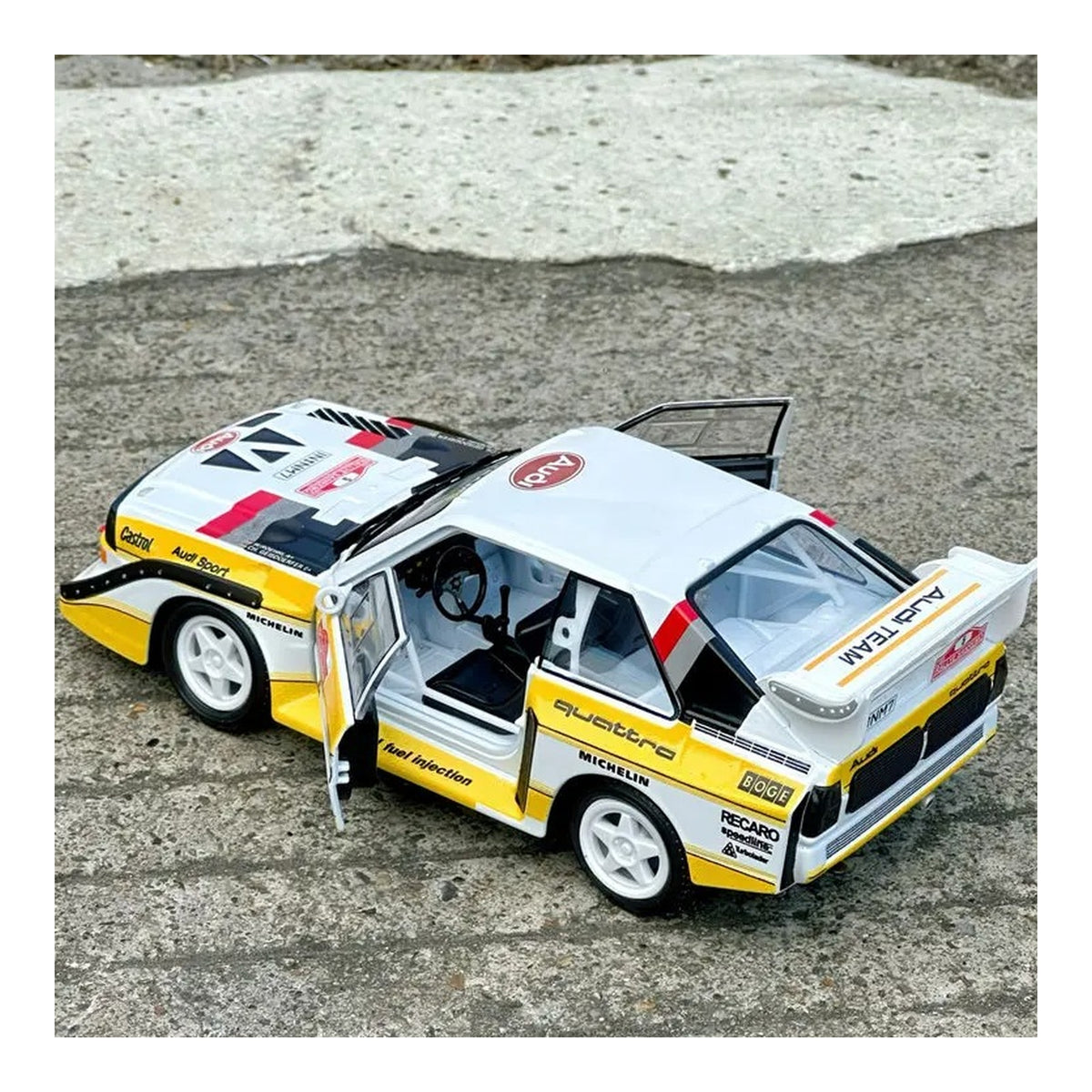 1:24 Audi Sport Quattro S1 E2 diecast model - outdoor view view