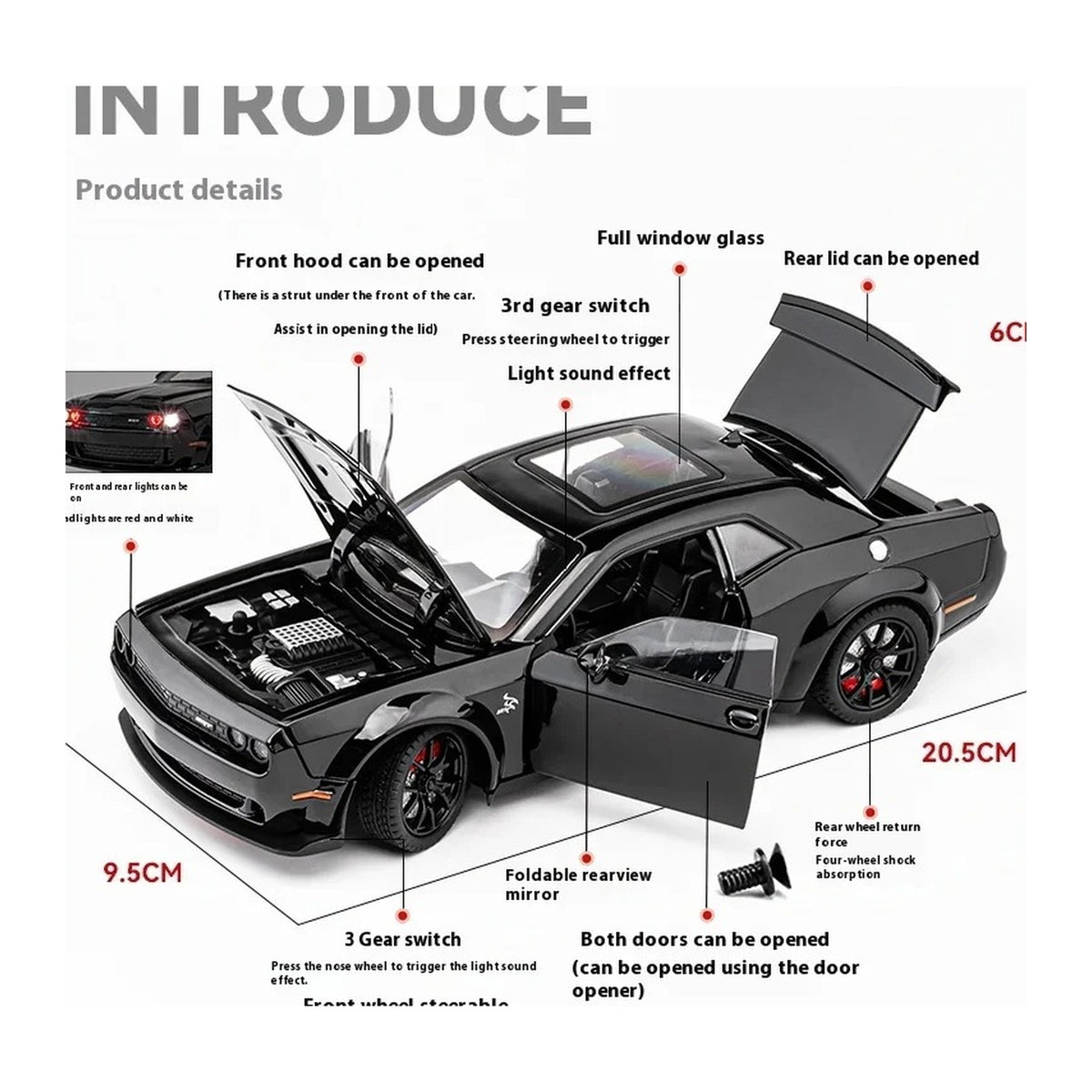 1:24 Dodge Challenger SRT Hellcat diecast model - opening details view
