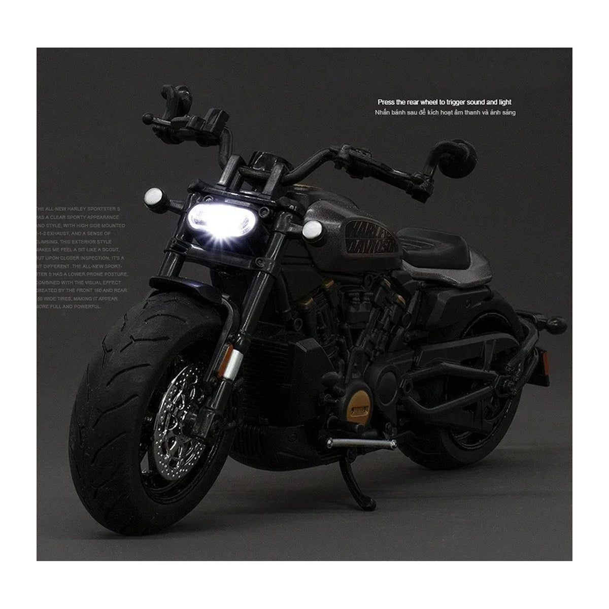 1:12 Harley-Davidson Sportster S diecast model - lights view