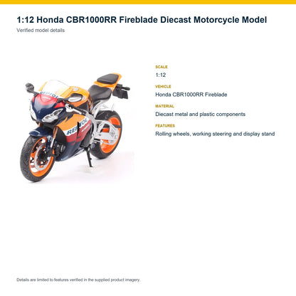 1:12 Honda CBR1000RR Fireblade verified model details