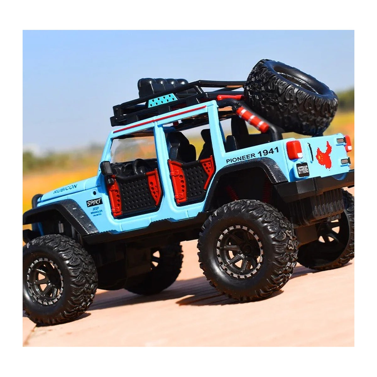1:24 Jeep Wrangler Rubicon Off-Road diecast model - blue rear view