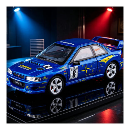 1:24 Subaru Impreza WRX STI (GC8) Rally diecast model - blue lifestyle view