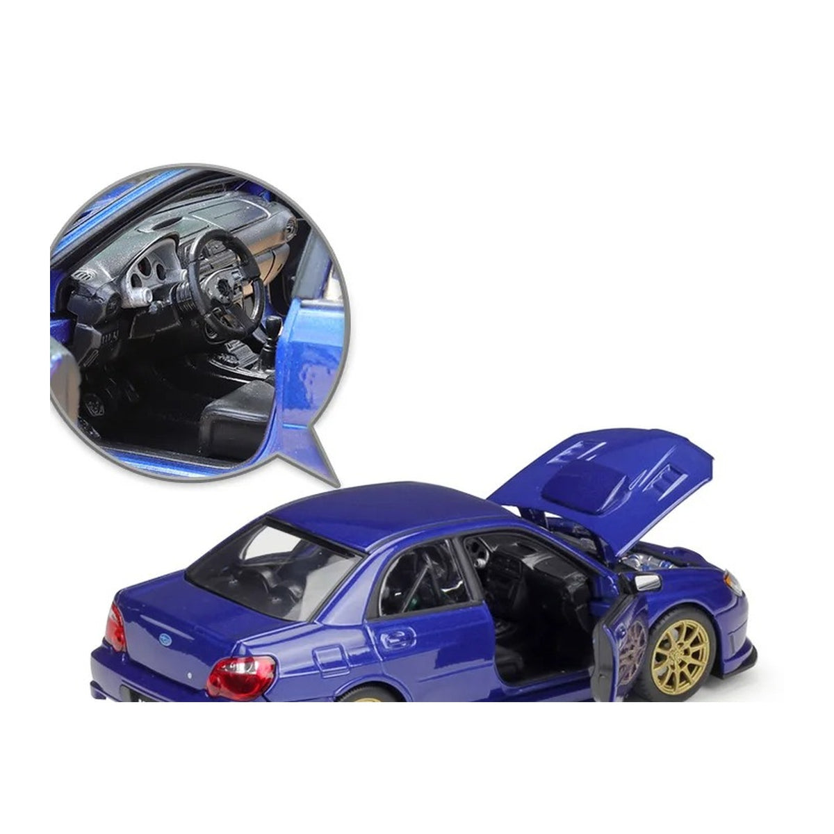 1:24 Subaru Impreza WRX STI diecast model - rear opening view