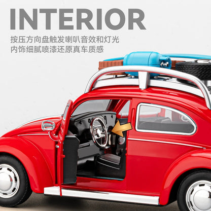 Red Volkswagen Beetle Road Trip Edition with door open showing dashboard, steering wheel and interior