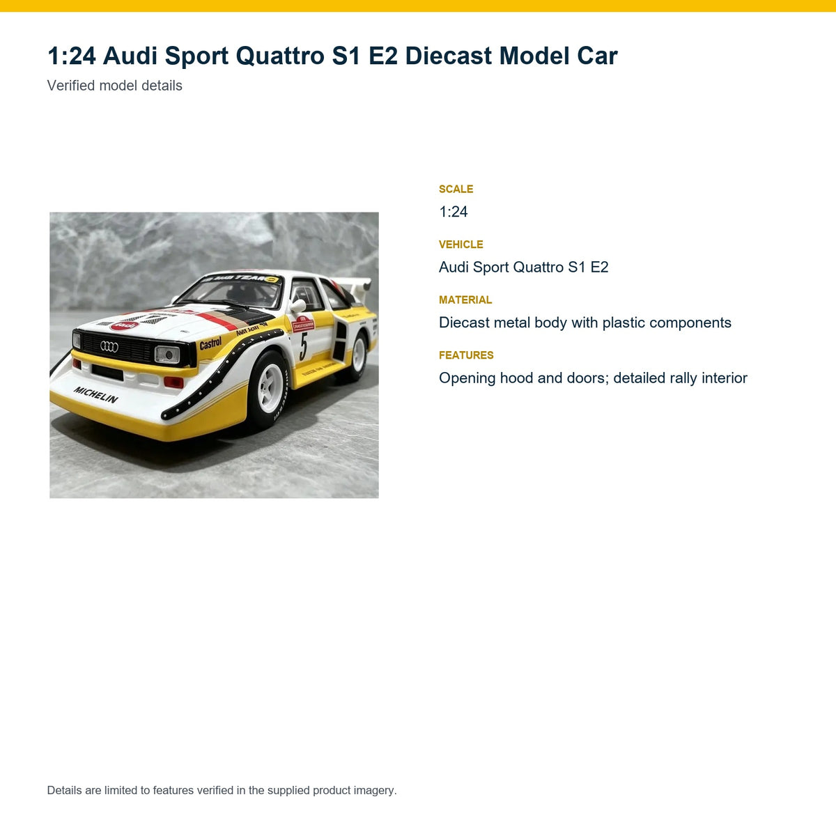 1:24 Audi Sport Quattro S1 E2 verified model details
