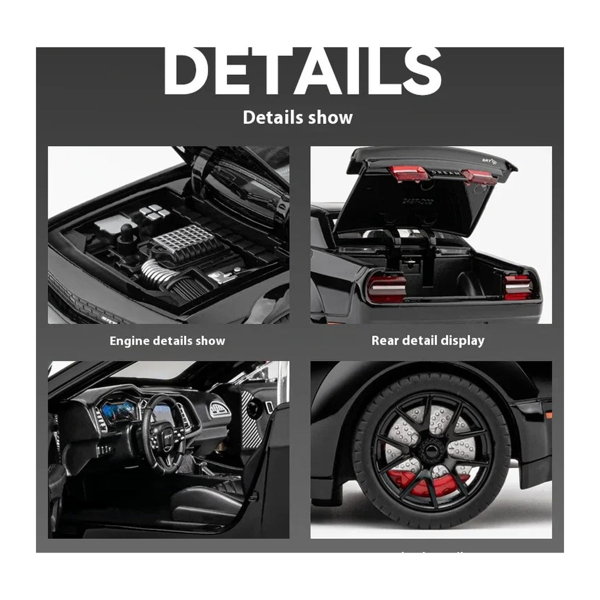 1:24 Dodge Challenger SRT Hellcat diecast model - detail grid view