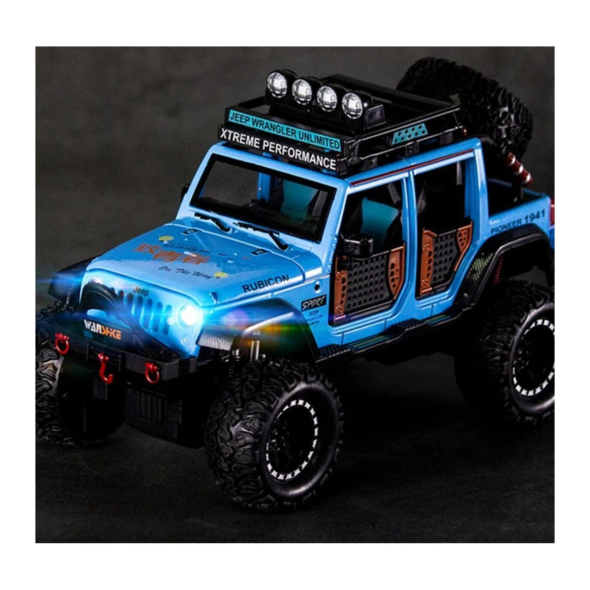 1:24 Jeep Wrangler Rubicon Off-Road diecast model - lights view