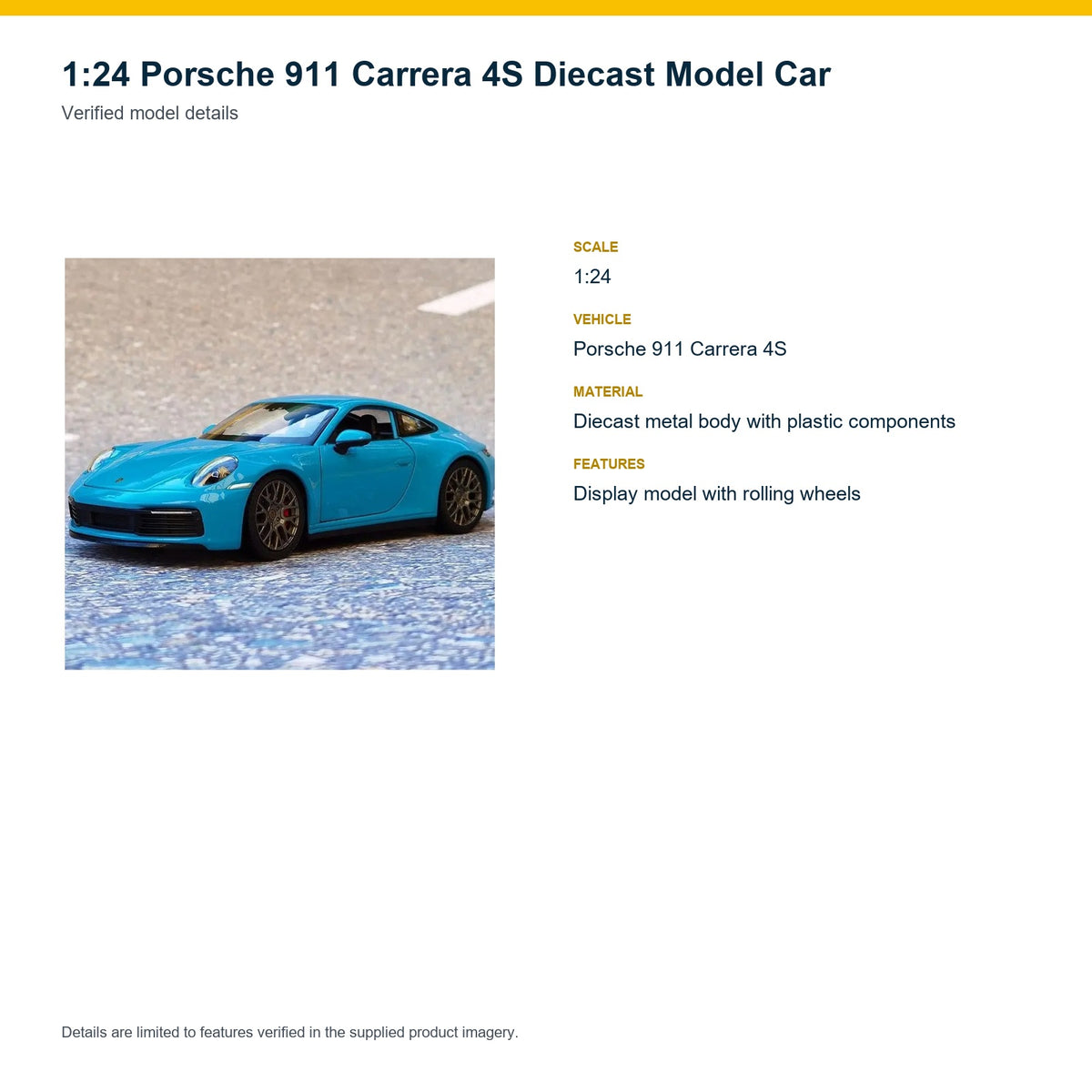 1:24 Porsche 911 Carrera 4S verified model details