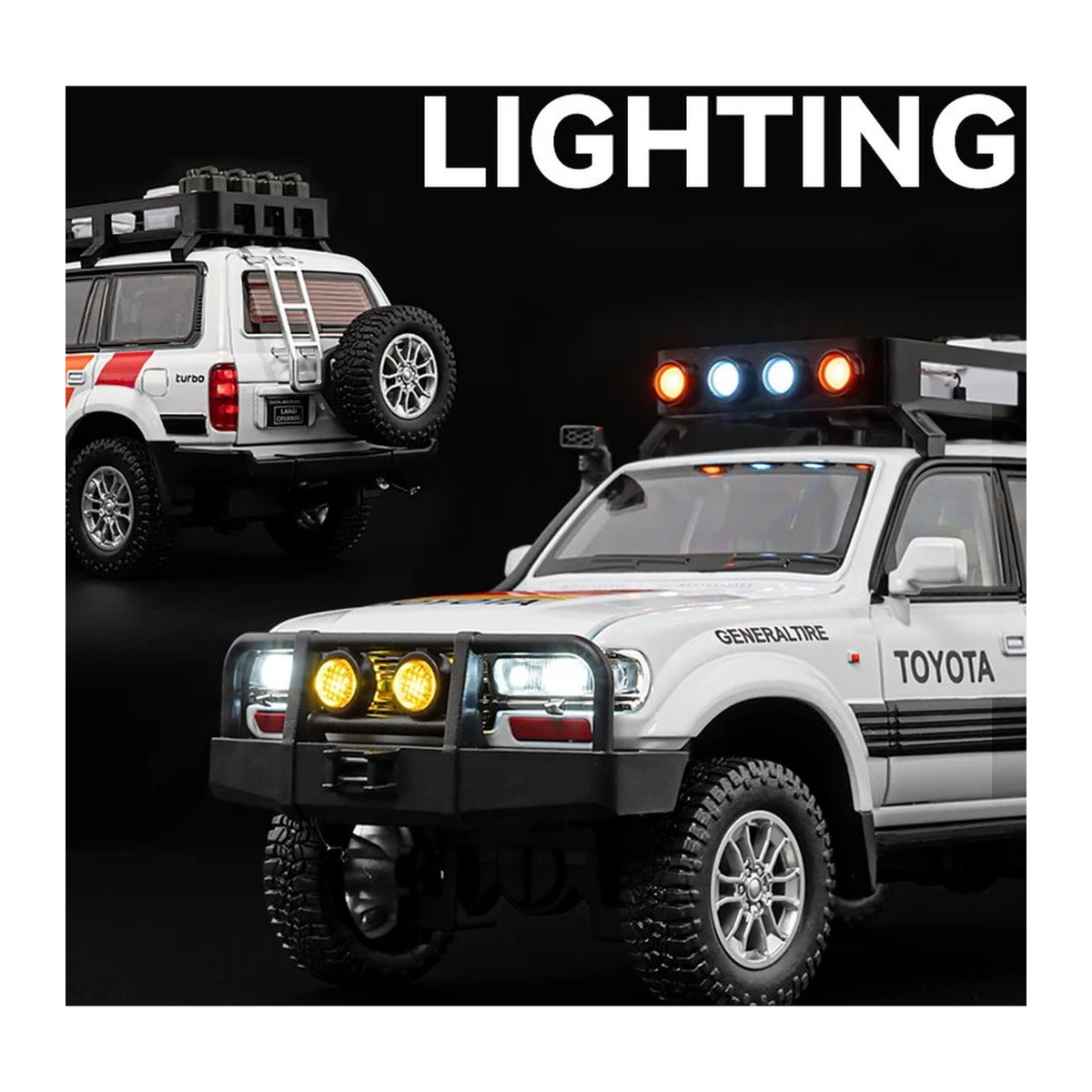 1:24 Toyota Land Cruiser LC80 diecast model - lights view