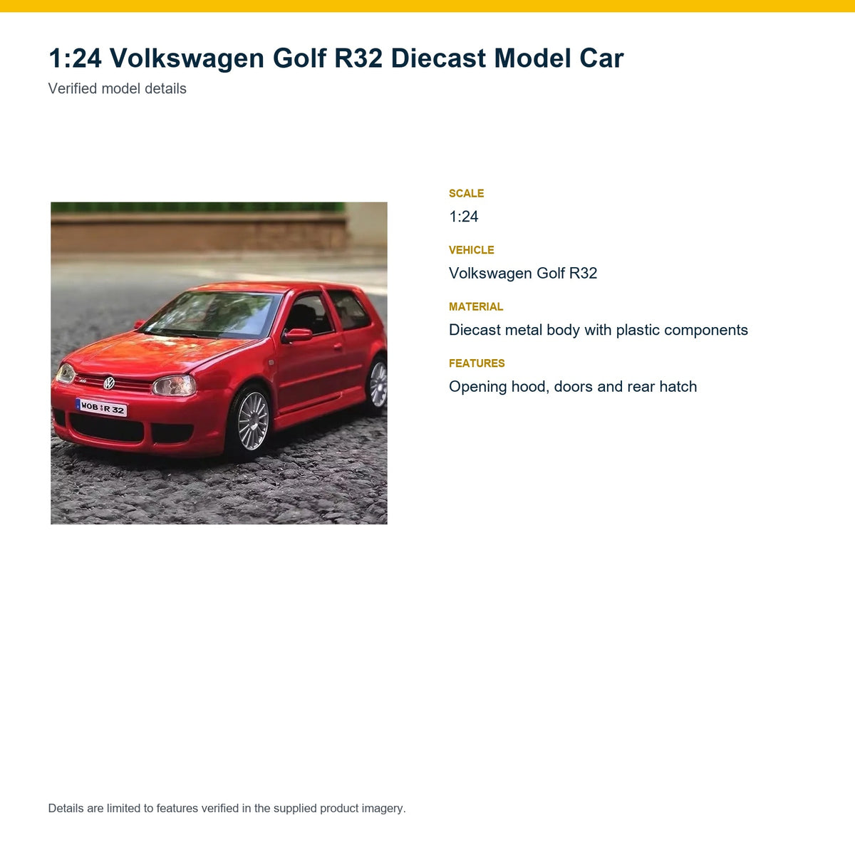 1:24 Volkswagen Golf R32 verified model details