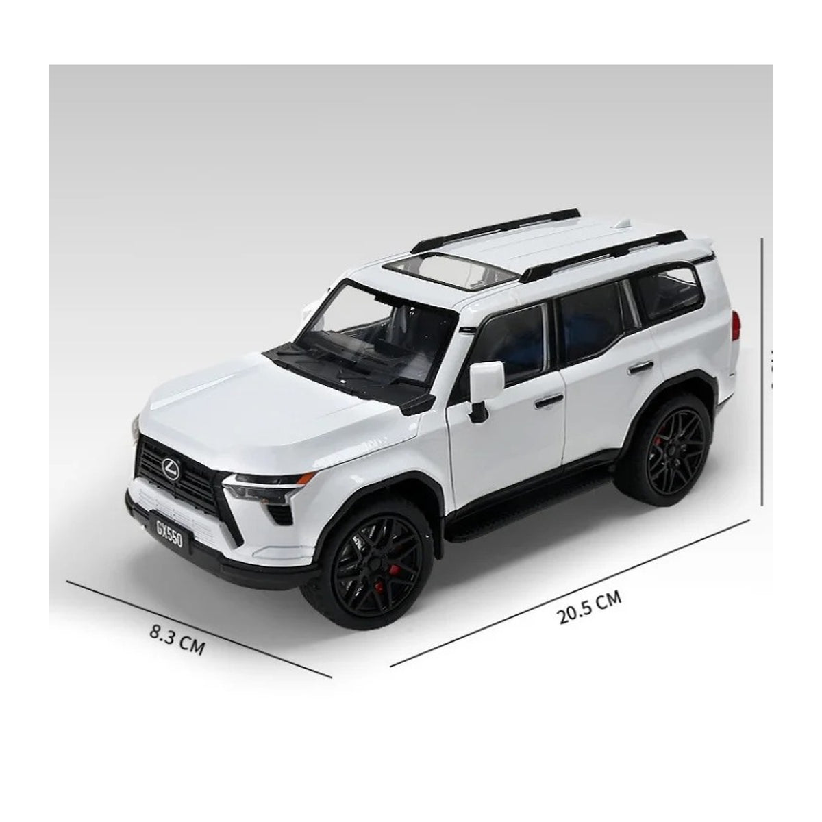 1:24 Lexus GX 550 diecast model - dimensions view