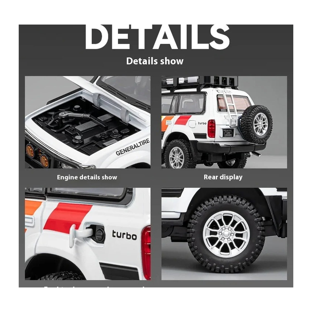1:24 Toyota Land Cruiser LC80 diecast model - details view
