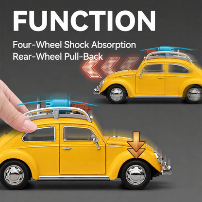 Yellow Volkswagen Beetle Road Trip Edition showing pull-back motion and suspension demonstration