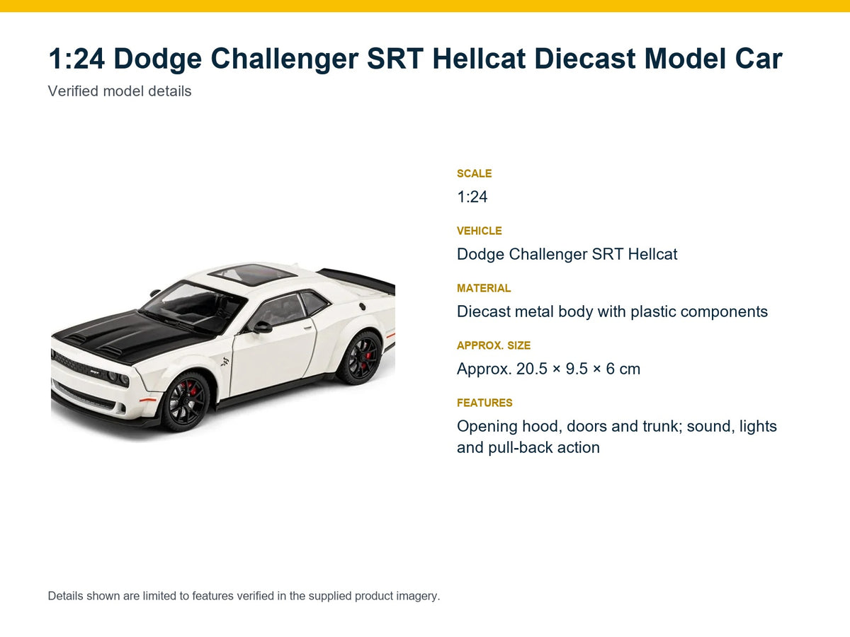 1:24 Dodge Challenger SRT Hellcat verified model details