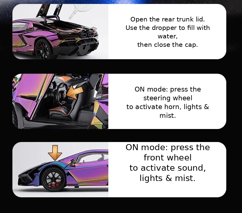 1/24 Lamborghini Revuelto Diecast Car (Spray Plating) w/ Water Spray & Fog - FunCarScale