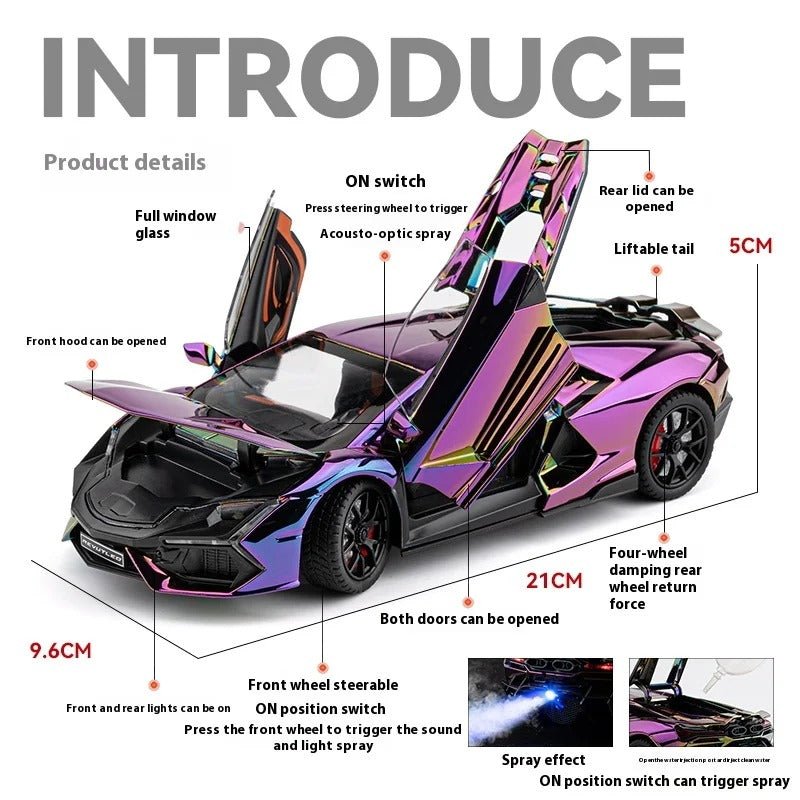 1/24 Lamborghini Revuelto Diecast Car (Spray Plating) w/ Water Spray & Fog - FunCarScale