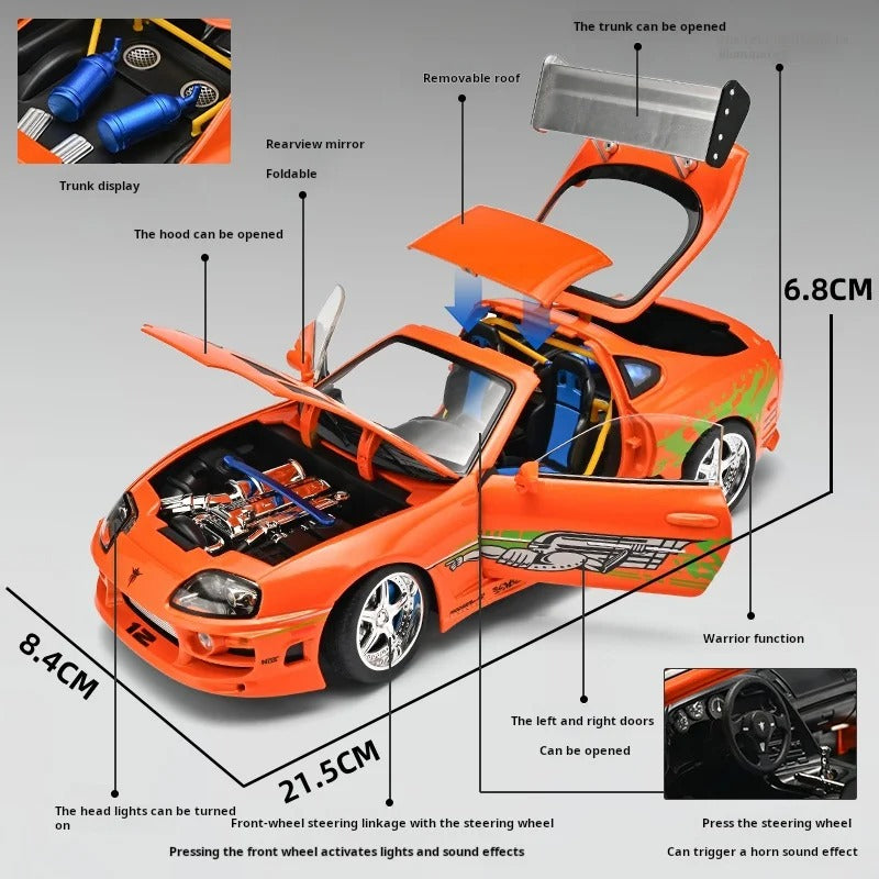 1:24 Toyota Supra A80 Diecast Model Car with Sound & Lights image 10
