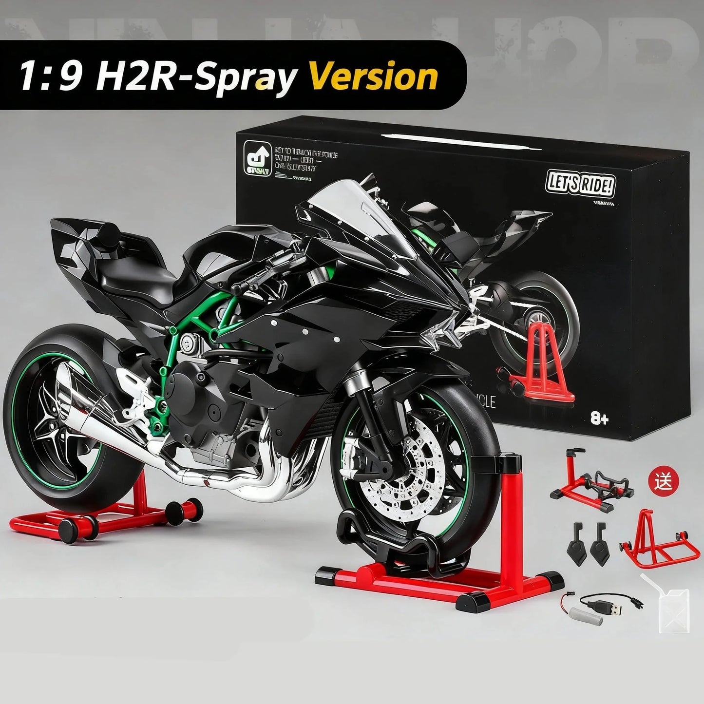Kawasaki H2R Spray 1:9 Diecast Motorcycle Model with Sound & Lights