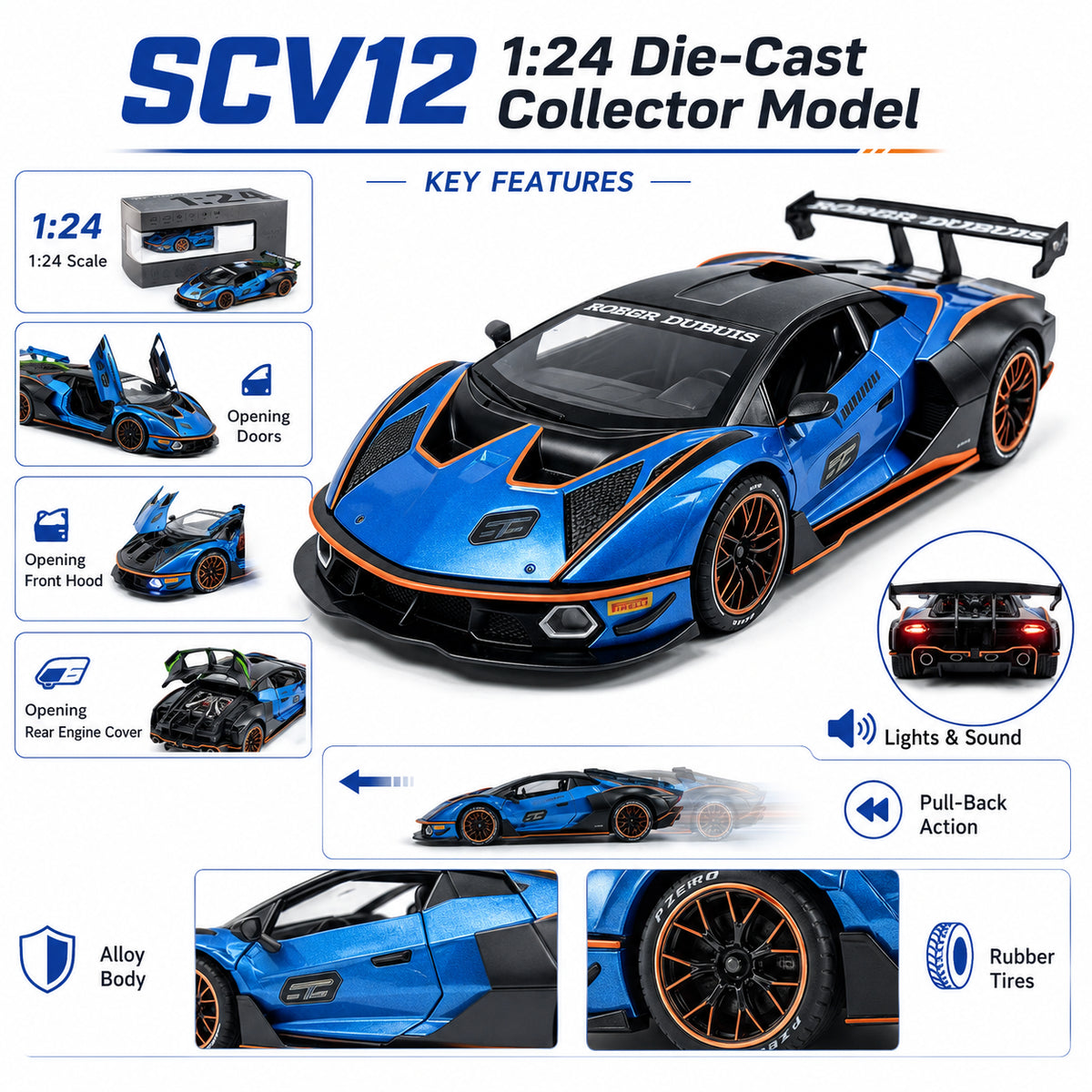 1:24 Lamborghini SCV12 Diecast Model Car - product gallery image 3