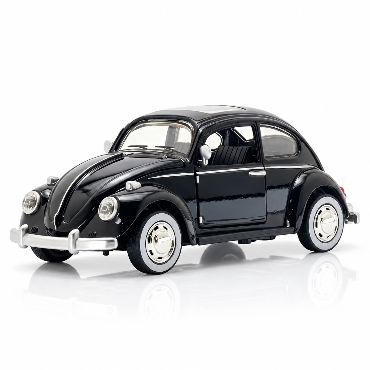 Volkswagen Beetle 1:24 diecast model in black, complete front three-quarter view