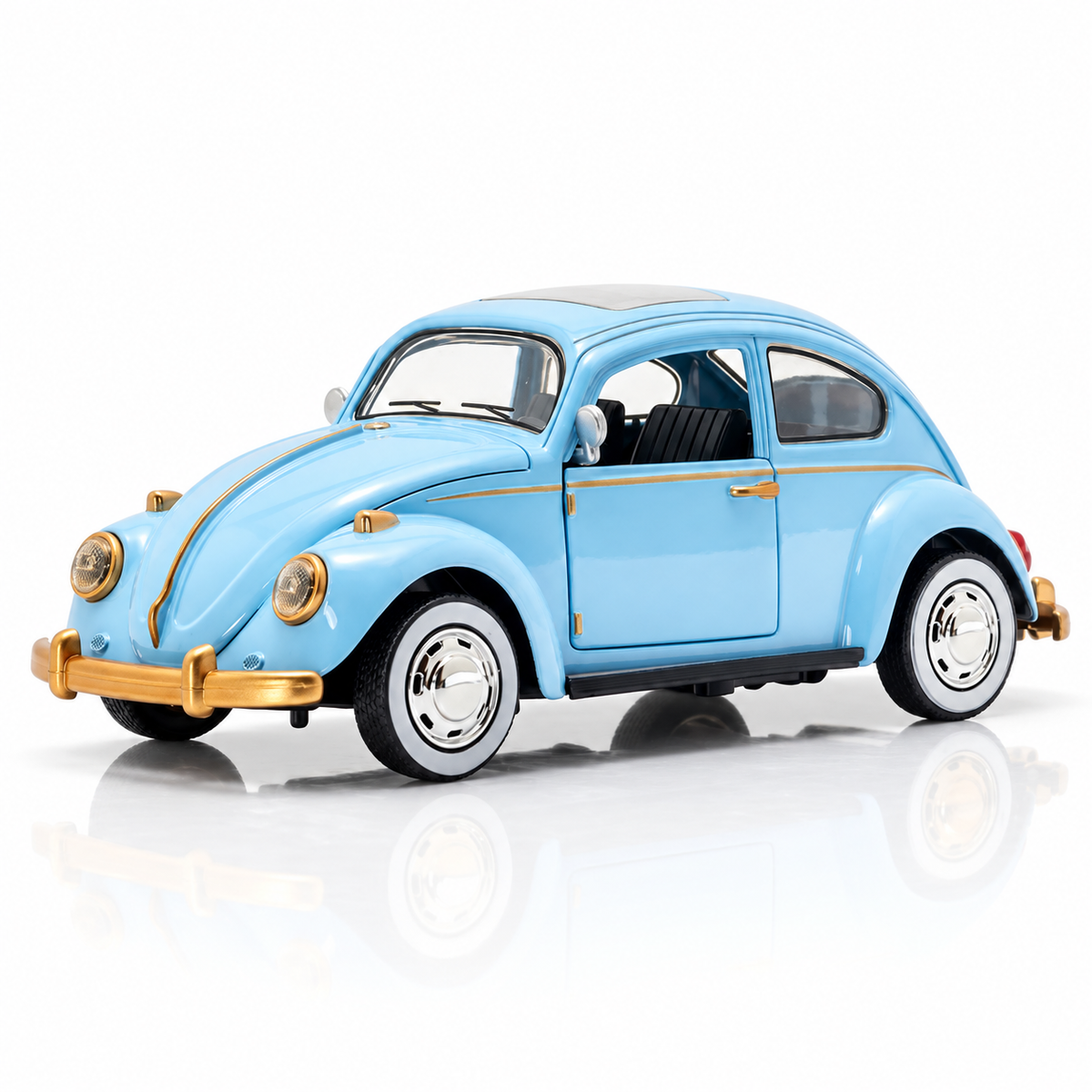 Volkswagen Beetle 1:24 diecast model in blue, complete front three-quarter view