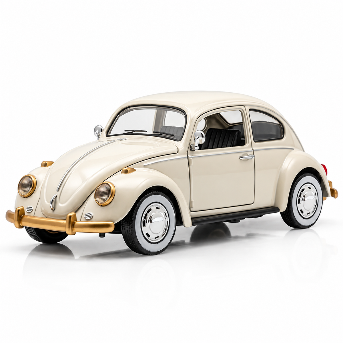 Volkswagen Beetle 1:24 diecast model in cream, complete front three-quarter view