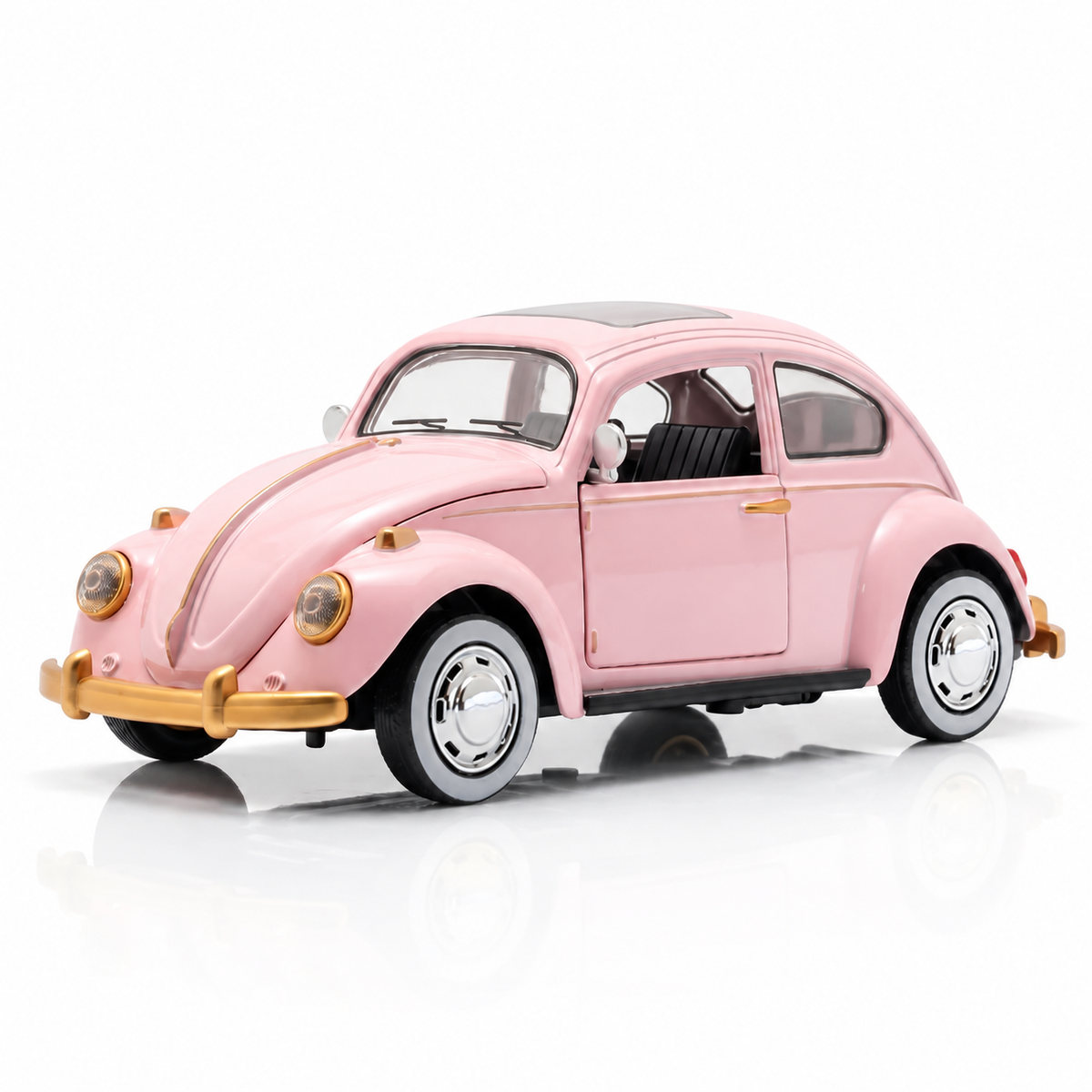 Volkswagen Beetle 1:24 diecast model in pink, complete front three-quarter view
