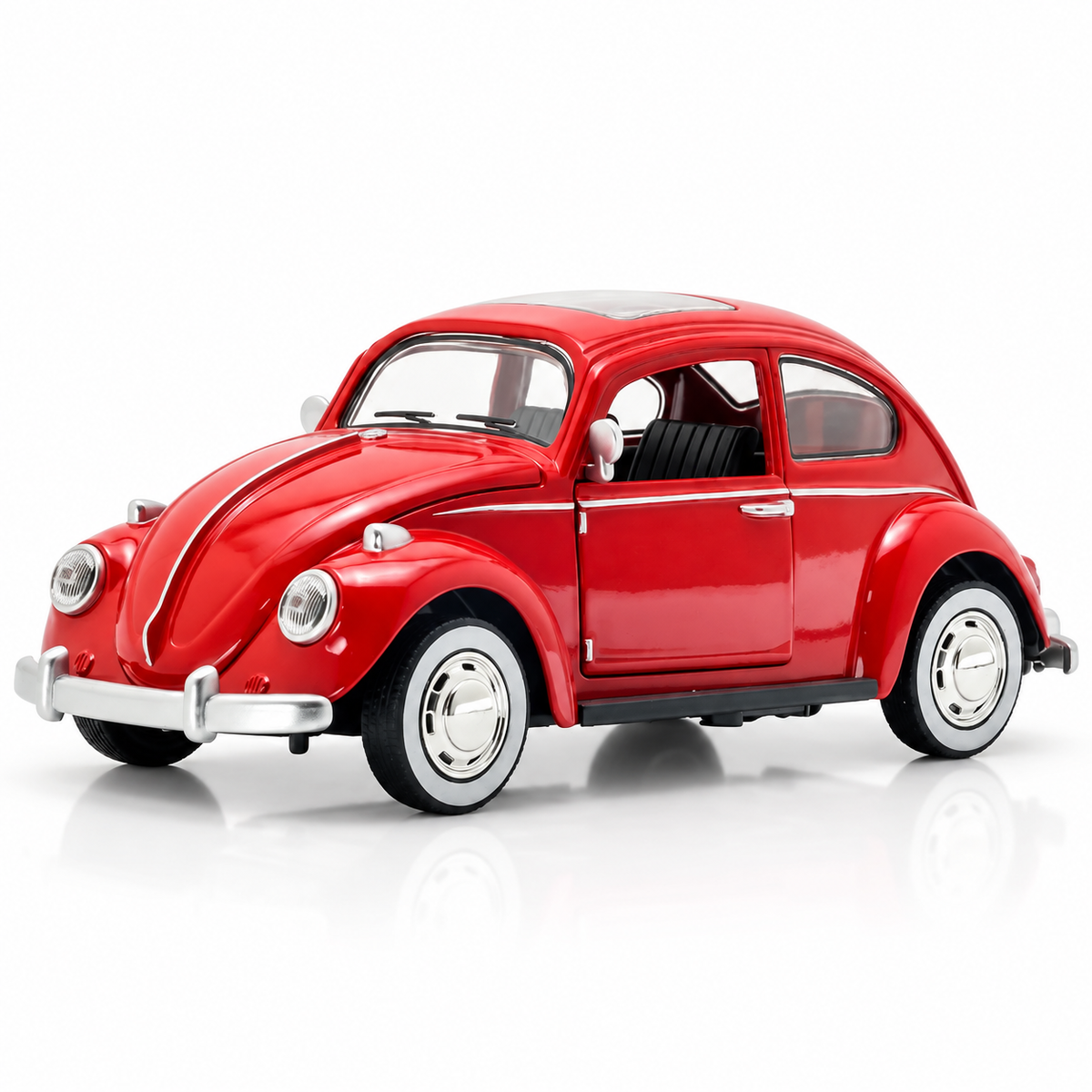 Volkswagen Beetle 1:24 diecast model in red, complete front three-quarter view