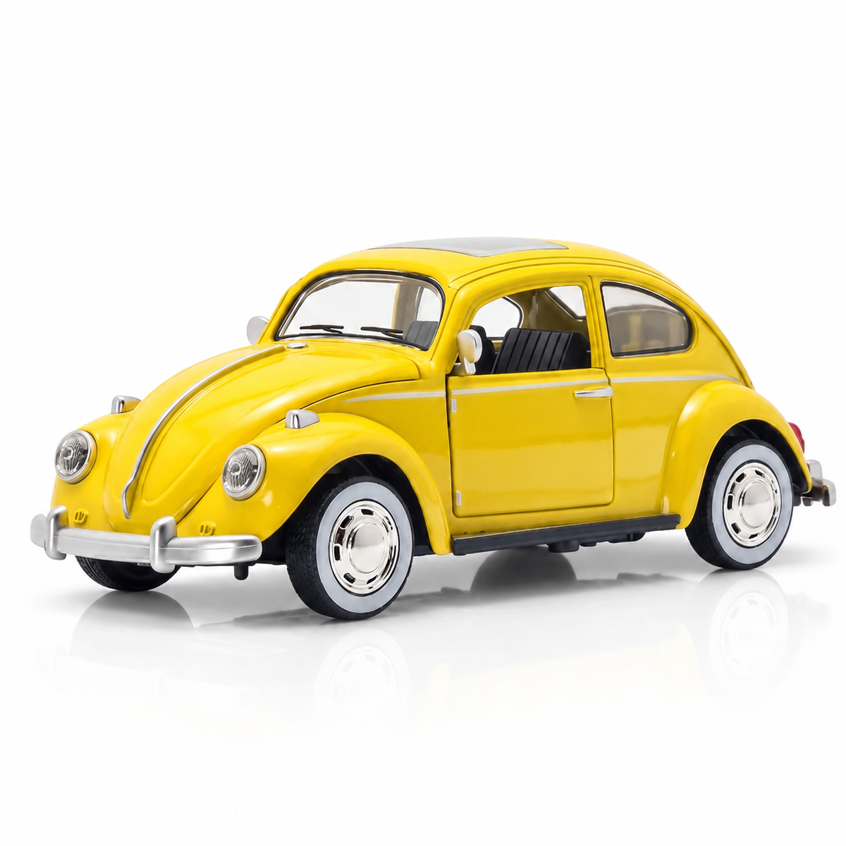 Volkswagen Beetle 1:24 diecast model in yellow, complete front three-quarter view