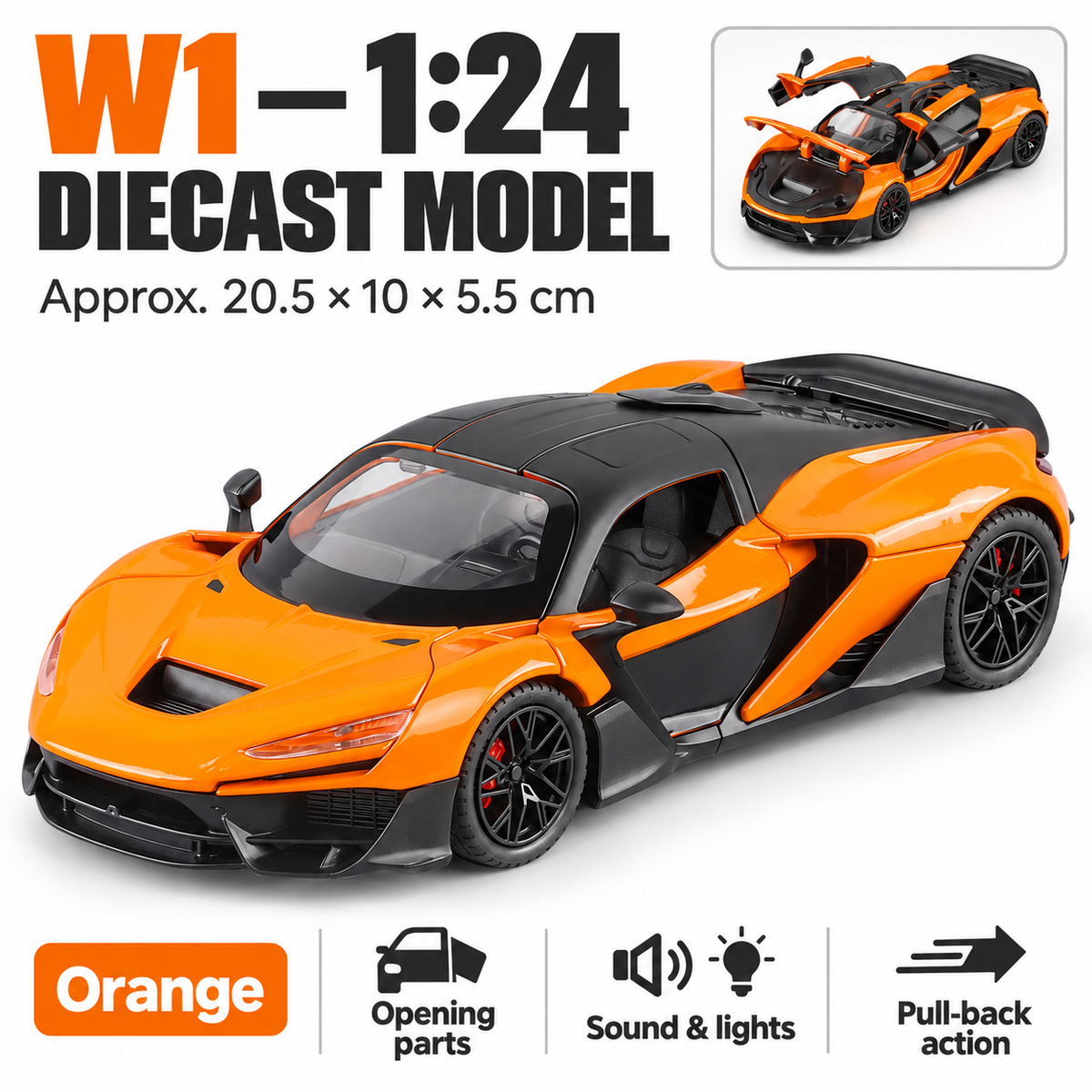 1:24 McLaren W1 Diecast Model - Orange