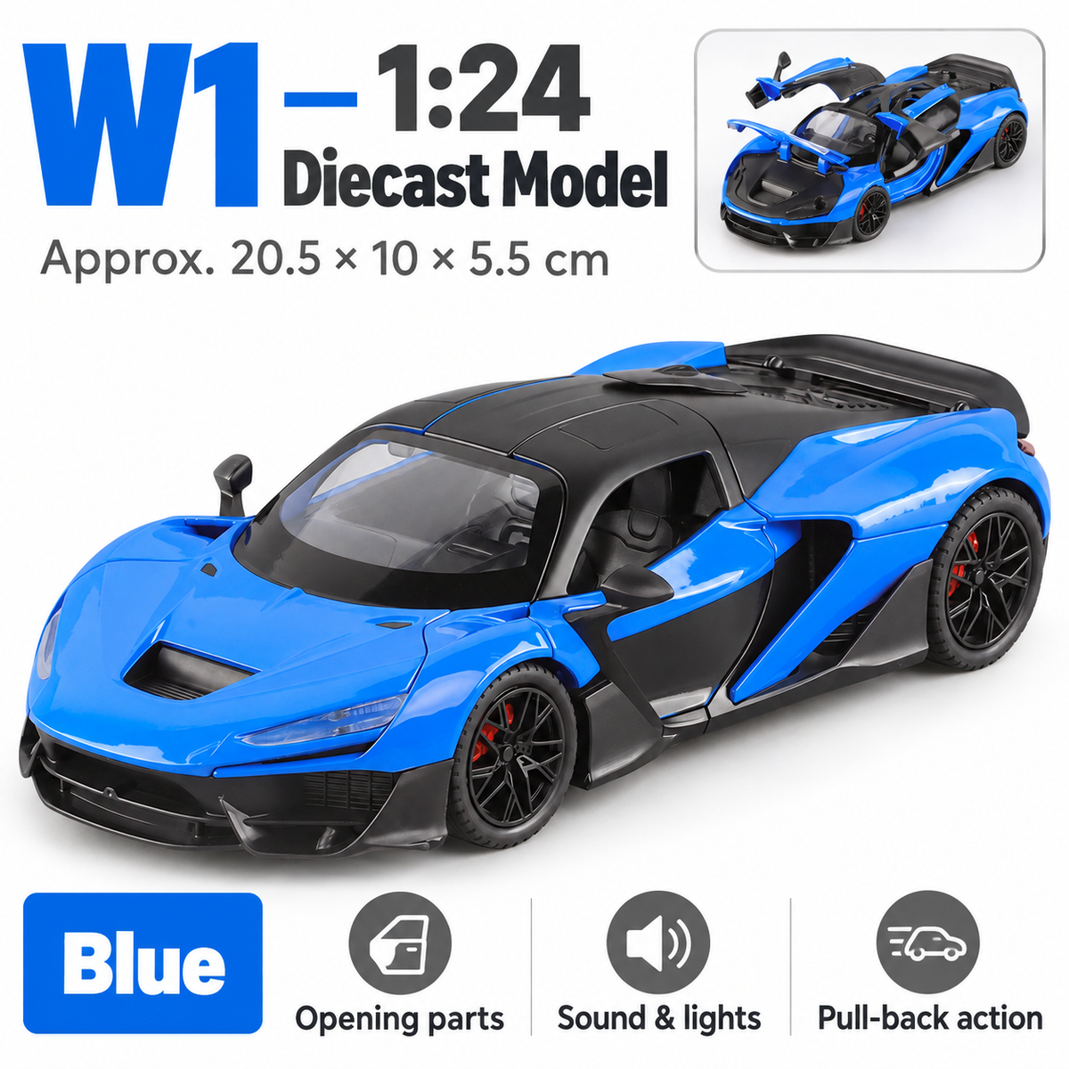 1:24 McLaren W1 Diecast Model - Blue